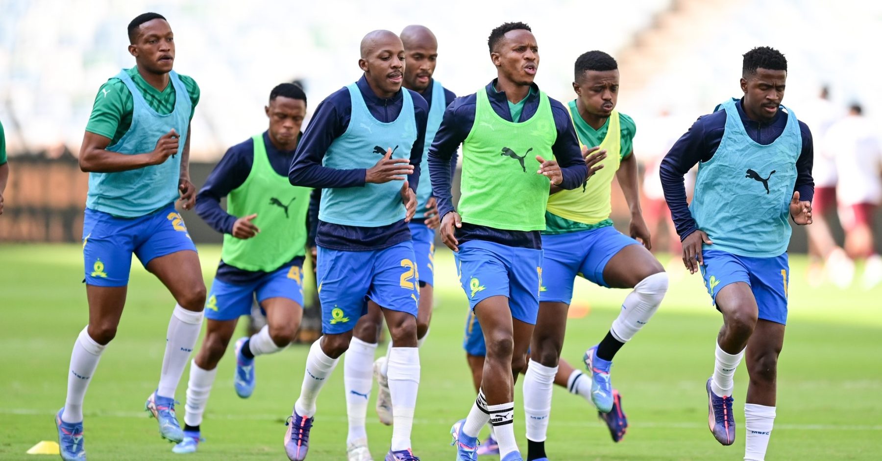 Mamelodi Sundowns players warming up in the MTN8