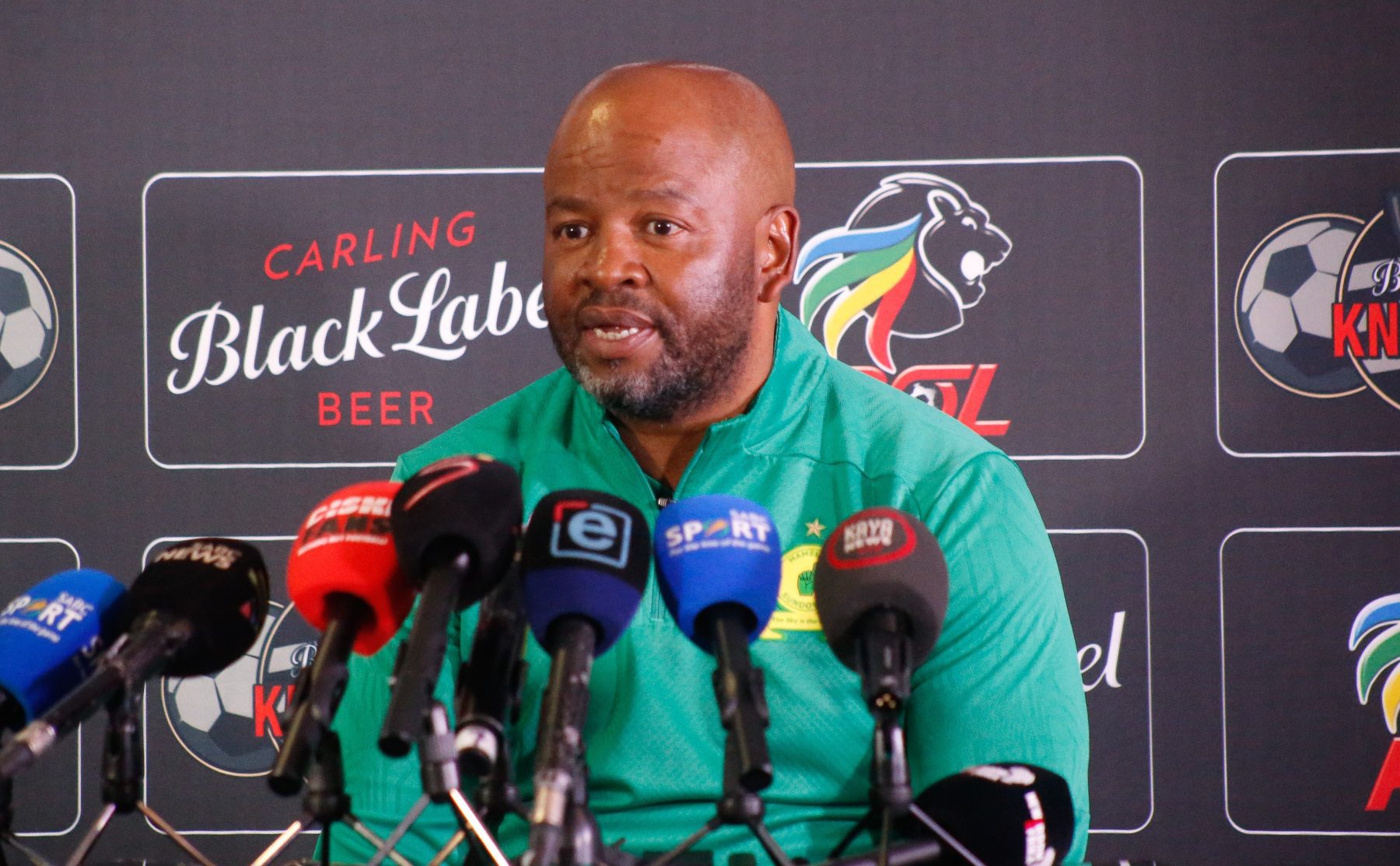 Manqoba Mngqithi speaking during the Carling Knockout Cup presser