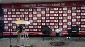 PSL banner during a press conference