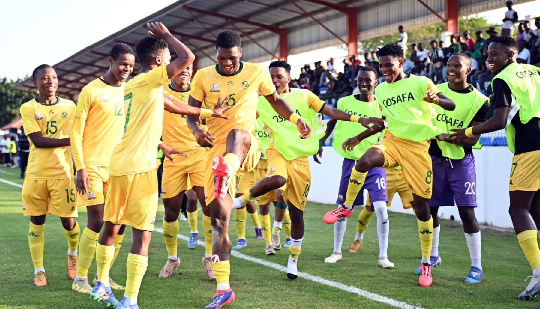 SA Under-20 celebrate a goal in COSAFA Cup