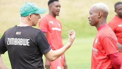 Zimbabwe coach Michael Nees and Khama Billiat during training session