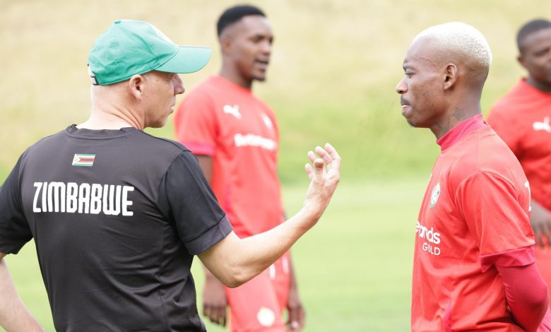 Zimbabwe coach Michael Nees and Khama Billiat during training session