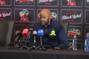 Manqoba Mngqithi speaking during the press conference