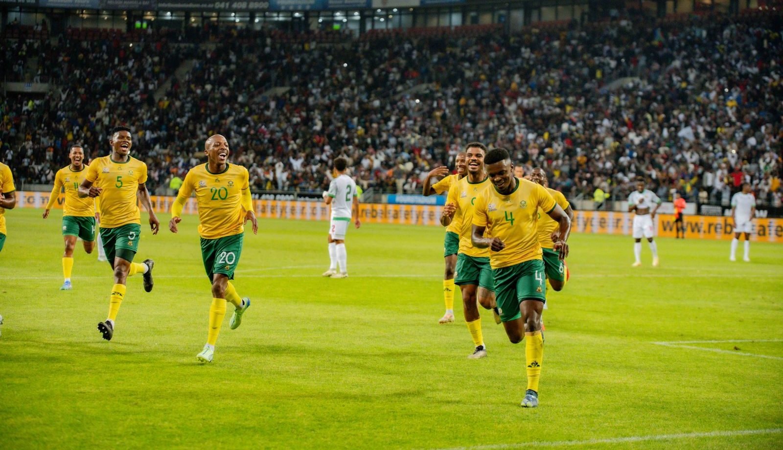 Bafana Bafana players celebrating a goal during a game