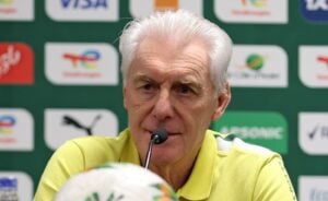 Hugo Broos speaking during the AFCON in Ivory Coast