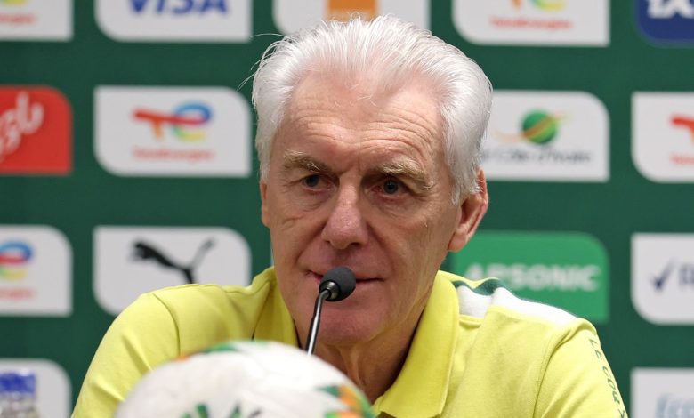 Hugo Broos speaking during the AFCON in Ivory Coast