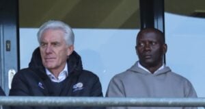 Coach Hugo Broos with his assistant Helman Mkhalele