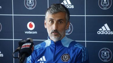 Orlando Pirates coach Jose Riveiro speaking with journalists during the media open day