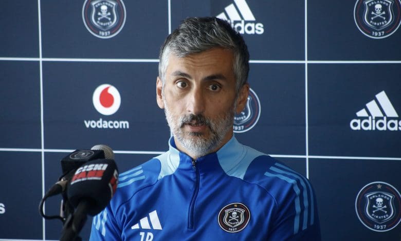 Orlando Pirates coach Jose Riveiro speaking with journalists during the media open day