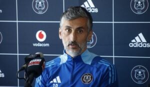Orlando Pirates coach Jose Riveiro speaking with journalists during the media open day