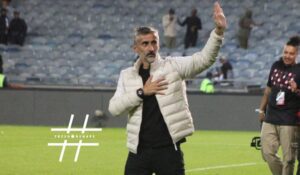 Jose Riveiro of Orlando Pirates acknowledging the fans at Orlando Stadium