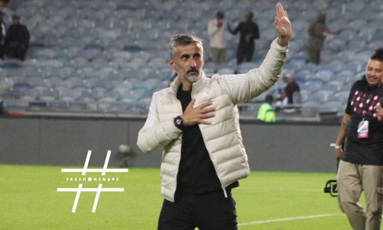 Jose Riveiro of Orlando Pirates acknowledging the fans at Orlando Stadium