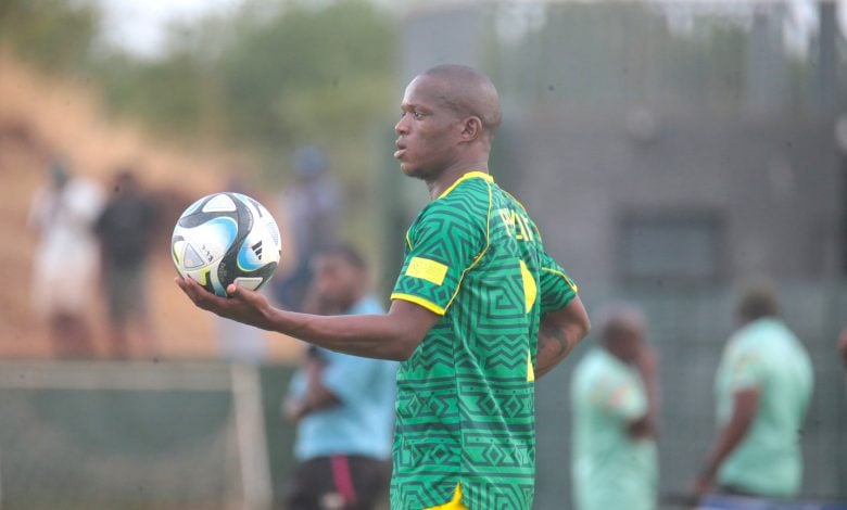 Lantshene Phalane giving the ball to a teammate during a Motsepe Foundation Championship match