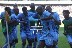 Magesi FC players celebrating a goal scored against Orlando Pirates
