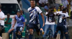 Delano Abrahams celebrating Magesi FC's winning goal against Sundowns