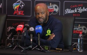 Mamelodi Sundowns coach Manqoba Mngqithi addressing the media at FNB Stadium after beating Kaizer Chiefs. Nhlanhla Matshoma (FreshOnSnaps)