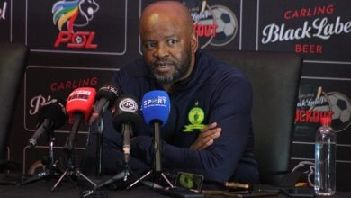 Mamelodi Sundowns coach Manqoba Mngqithi addressing the media at FNB Stadium after beating Kaizer Chiefs. Nhlanhla Matshoma (FreshOnSnaps)