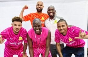 Mamelodi Sundowns goalkeepers including Reyaad Pieterse posting for a picture