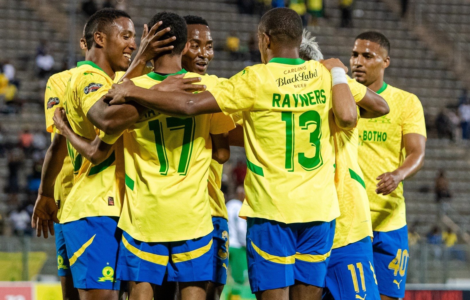 Mamelodi Sundowns players celebrate a goal in the Carling Knockout Cup