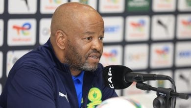 Mamelodi Sundowns coach Manqoba Mngqithi speaking during the press conference