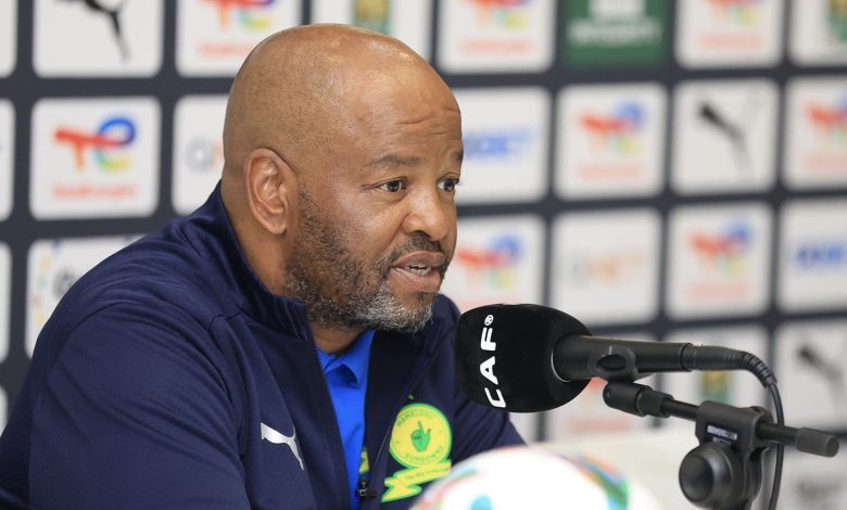 Mamelodi Sundowns coach Manqoba Mngqithi speaking during the press conference