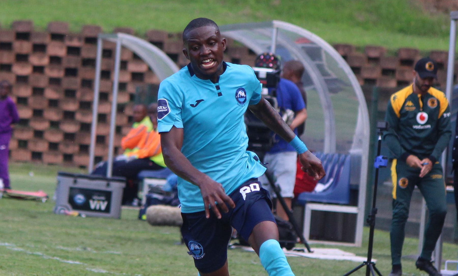 New Durban City FC midfielder Ntsako Makhubela in a match against Kaizer Chiefs while at Richards Bay FC