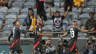 Orlando Pirates celebrating after scoring against Richards Bay FC