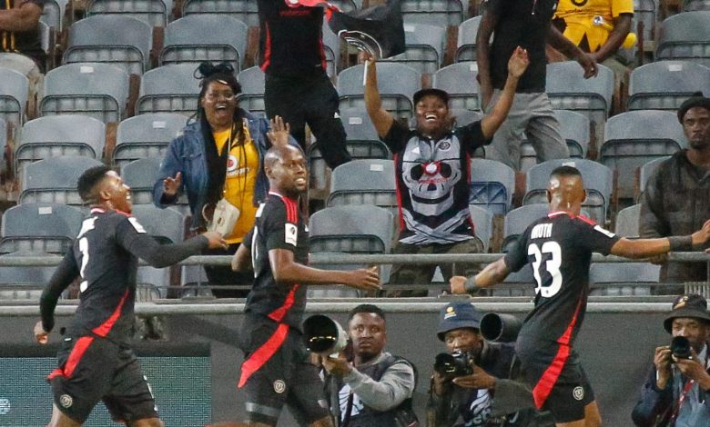 Orlando Pirates celebrating after scoring against Richards Bay FC