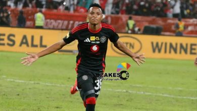 Relebohile Mofokeng of Orlando Pirates celebrating a goal