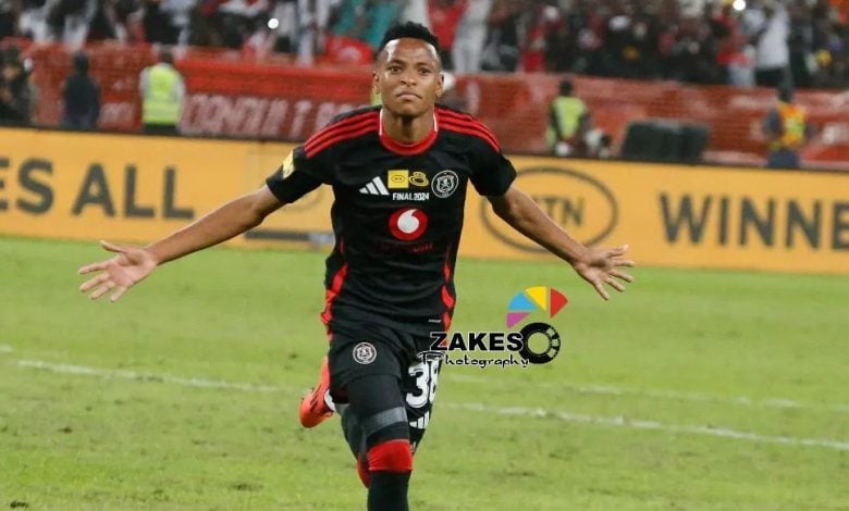 Relebohile Mofokeng of Orlando Pirates celebrating a goal