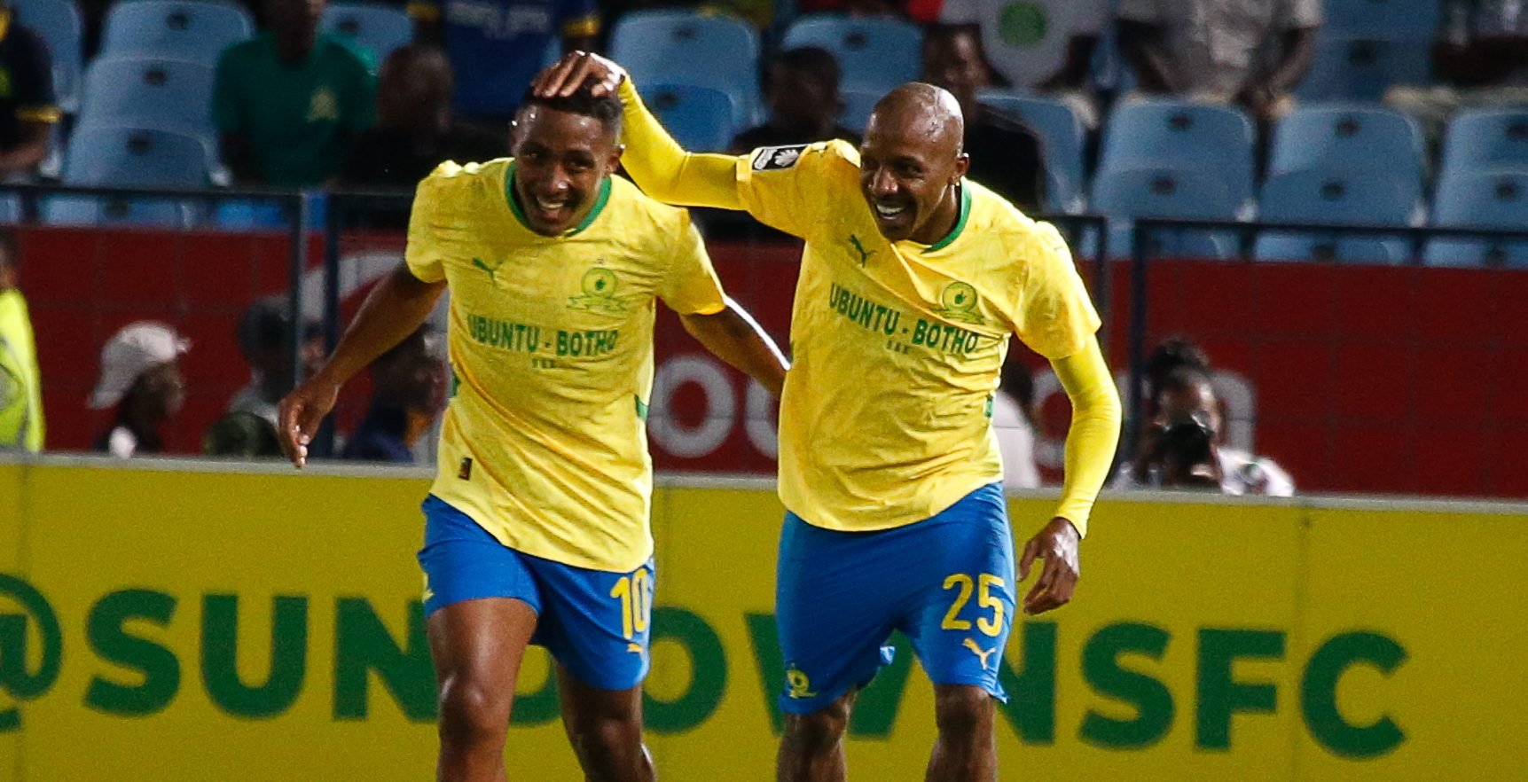 Lucas Ribeiro celebrating with Khuliso Mudau