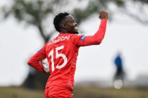 Left-back Ronald Pfumbidzai celebrating a goal during his time at Chippa United.