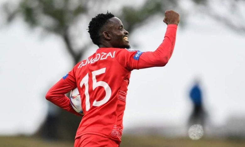 Left-back Ronald Pfumbidzai celebrating a goal during his time at Chippa United.