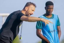 New Yanga SC coach Sead Ramovic with a player during a training session