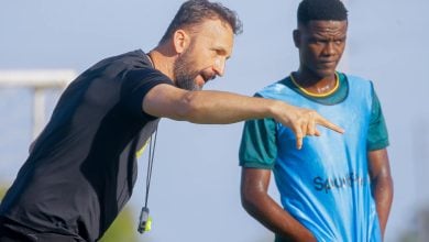 New Yanga SC coach Sead Ramovic with a player during a training session