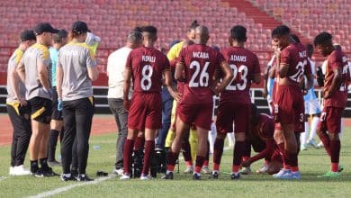 Stellenbosch FC players during water break against Stade Malien