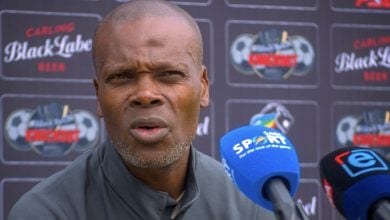 AmaZulu FC co-coach Arthur Zwane speaking during the presser