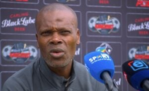 AmaZulu FC co-coach Arthur Zwane speaking during the presser