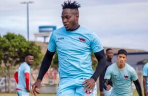 Striker Bienvenu Eva Nga during Chippa United training.