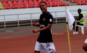 Devin Titus celebrates a goal for Stellenbosch in the Confed Cup