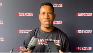 Former Orlando Pirates defender Happy Jele speaking during the Carling #NoExcuse event