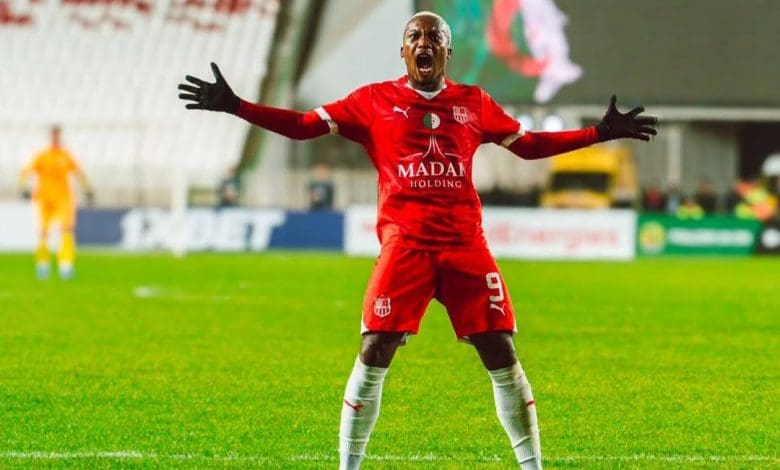 Khanyisa Mayo celebrates a goal for CR Belouizdad