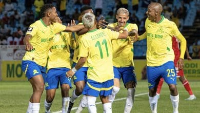 Mamelodi Sundowns team celebrating a goal