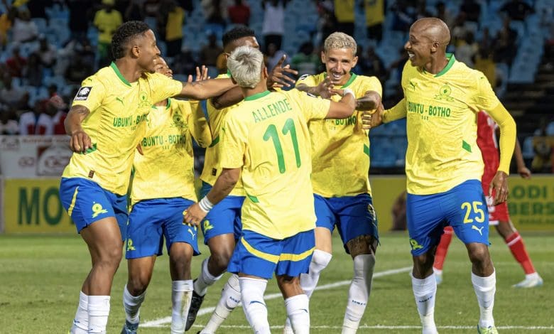 Mamelodi Sundowns team celebrating a goal