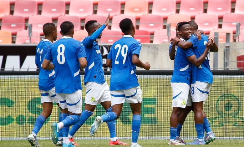 Mamelodi Sundowns players celebrating.