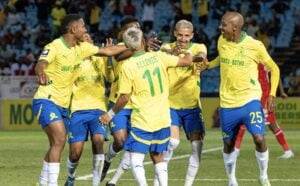 Mamelodi Sundowns team celebrating a goal