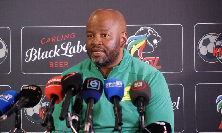 Mamelodi Sundowns coach Manqoba Mngqithi speaking during the press conference