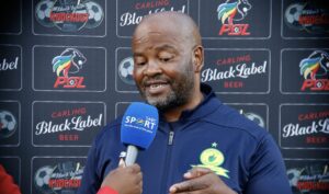 Mamelodi Sundowns coach Manqoba Mngqithi speaking to SABC Sport