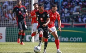 Monnapule Saleng of Orlando Pirates in action against Al Ahly
