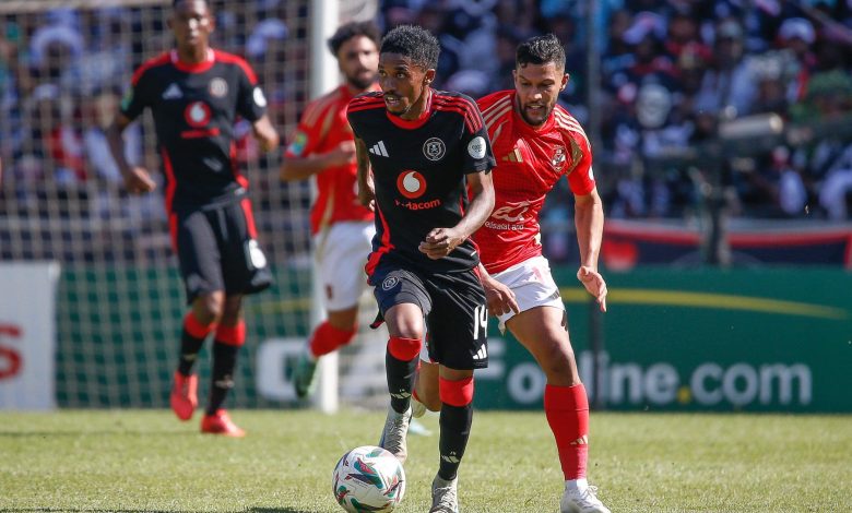 Monnapule Saleng of Orlando Pirates in action against Al Ahly